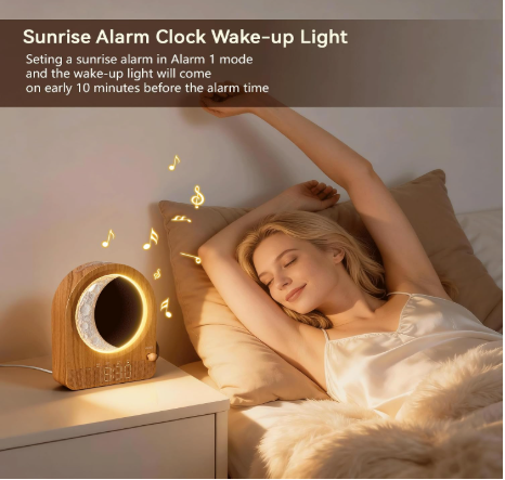 Sunrise Alarm Clock with Dimmable Moon Lamp, Bedside Light & 10 Natural Sounds