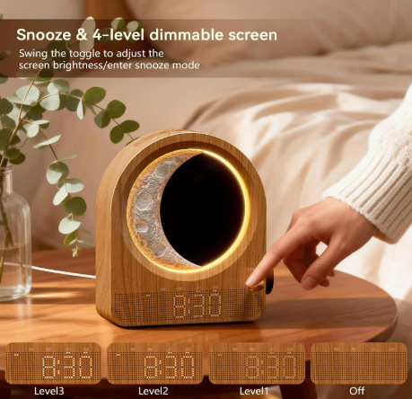 Sunrise Alarm Clock with Dimmable Moon Lamp, Bedside Light & 10 Natural Sounds