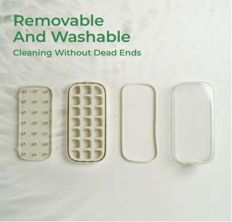 Quick-Fill Ice Cube Tray with Lid & Bin – Press-to-Release No-Touch Ice Cube Maker