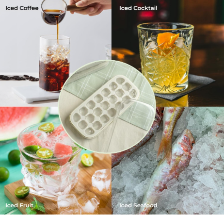Quick-Fill Ice Cube Tray with Lid & Bin – Press-to-Release No-Touch Ice Cube Maker