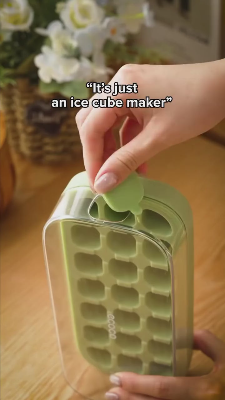 Quick-Fill Ice Cube Tray with Lid & Bin – Press-to-Release No-Touch Ice Cube Maker